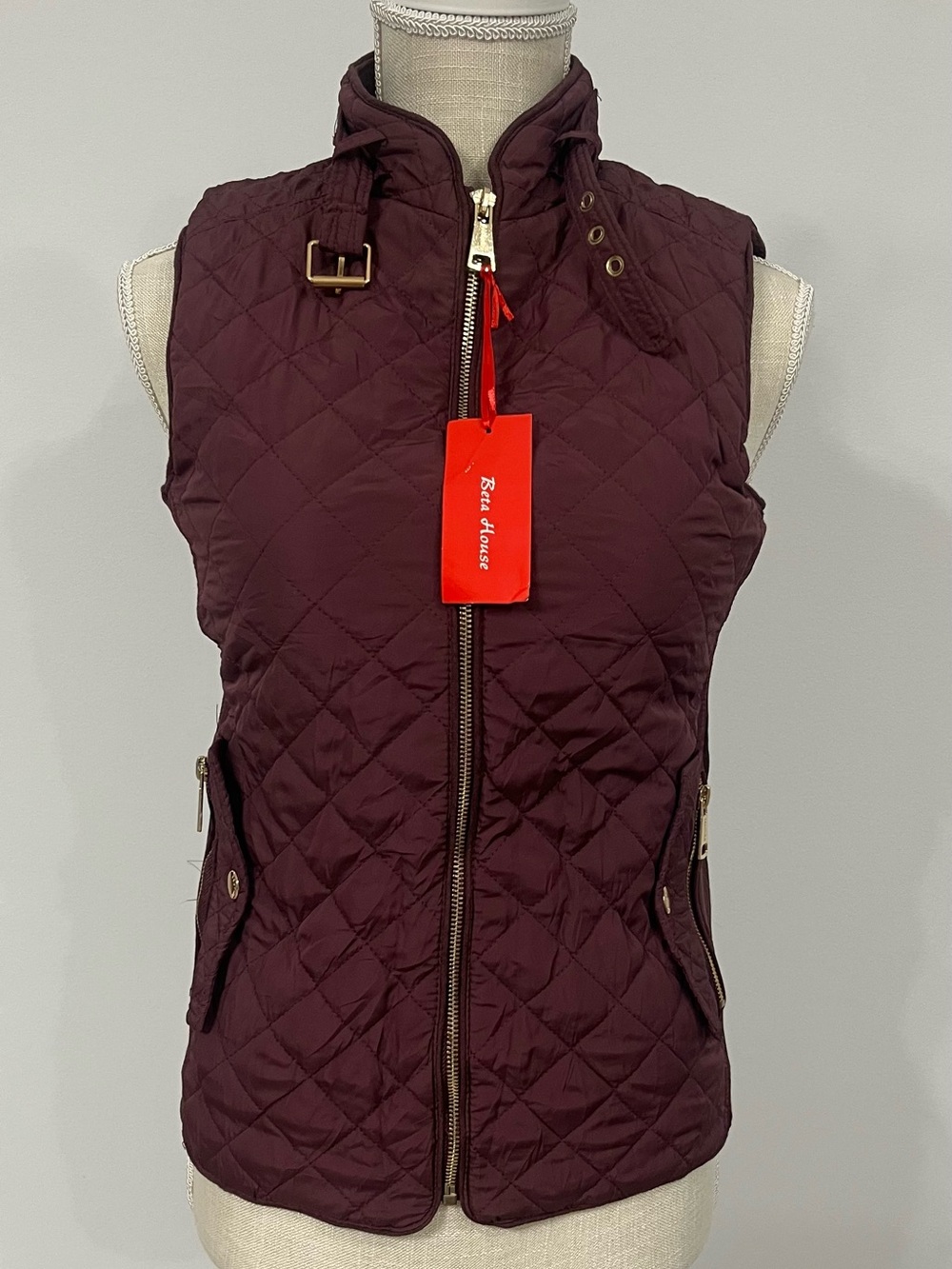 Beta House - Women's Diamond Quilted Zip Vest Pockets - Size S - NWT